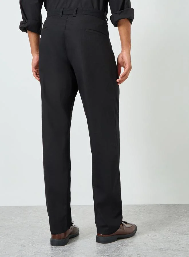 Styli  Men Black Pleated Tapered Linen Trousers for Men | Best Price UAE